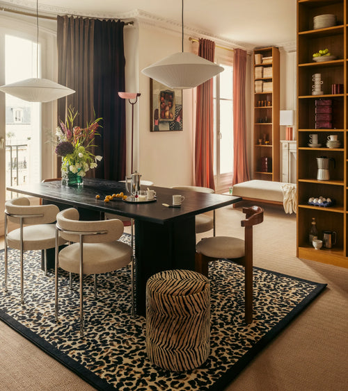 Tiger velvet round footstool