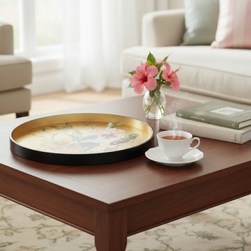 صينية خشبية مطلية بنقشة أزهار استوائية - 35 سم