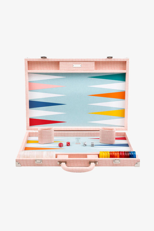 Pink Crocodile Large Backgammon Vegan Leather Large Set | 20 inch - 51 cm
