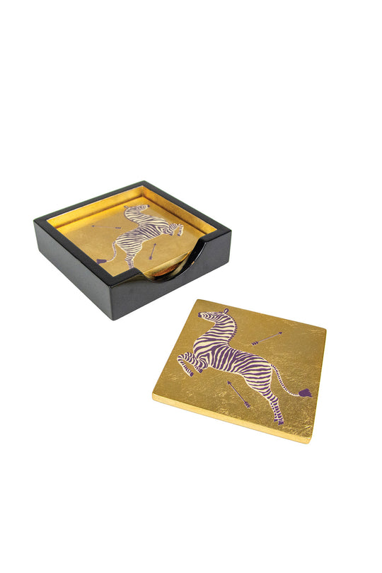 Caspari Lacquer coaster set-Gold Zeb