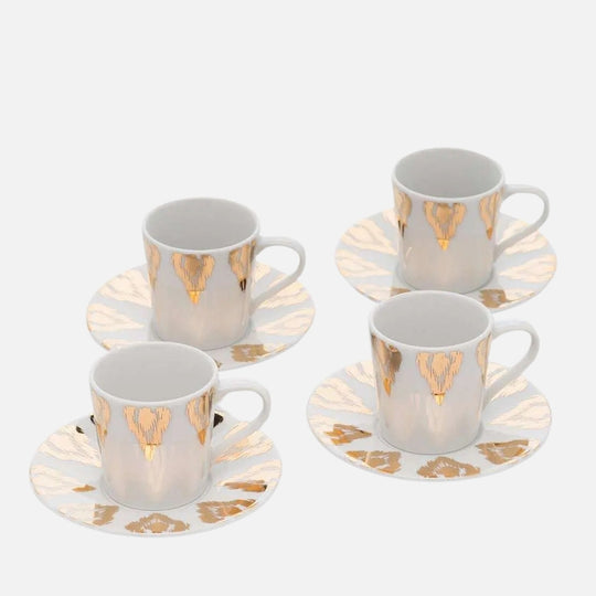 Uzbek Coffee Cups – Set of 4 Porcelain with Saucers