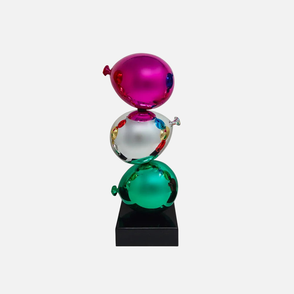 Zen Balloons Sculpture, Fuchsia, Silver & Green, 30cm