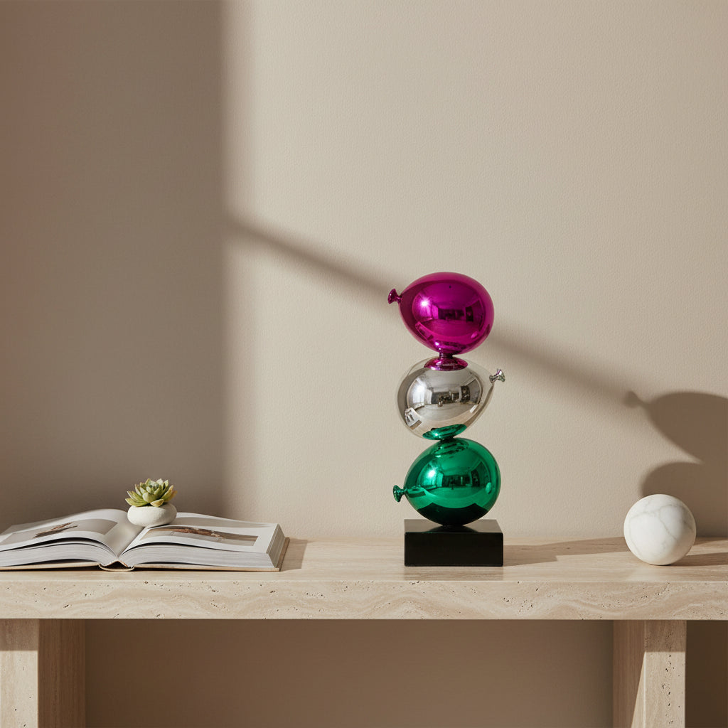 Zen Balloons Sculpture, Fuchsia, Silver & Green, 30cm