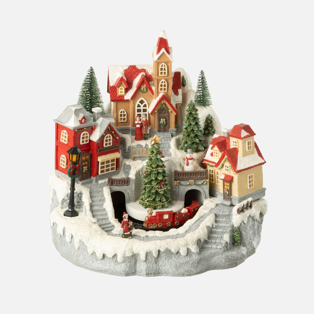 Multicolored Polyresin Village Train – Decorative Figurine