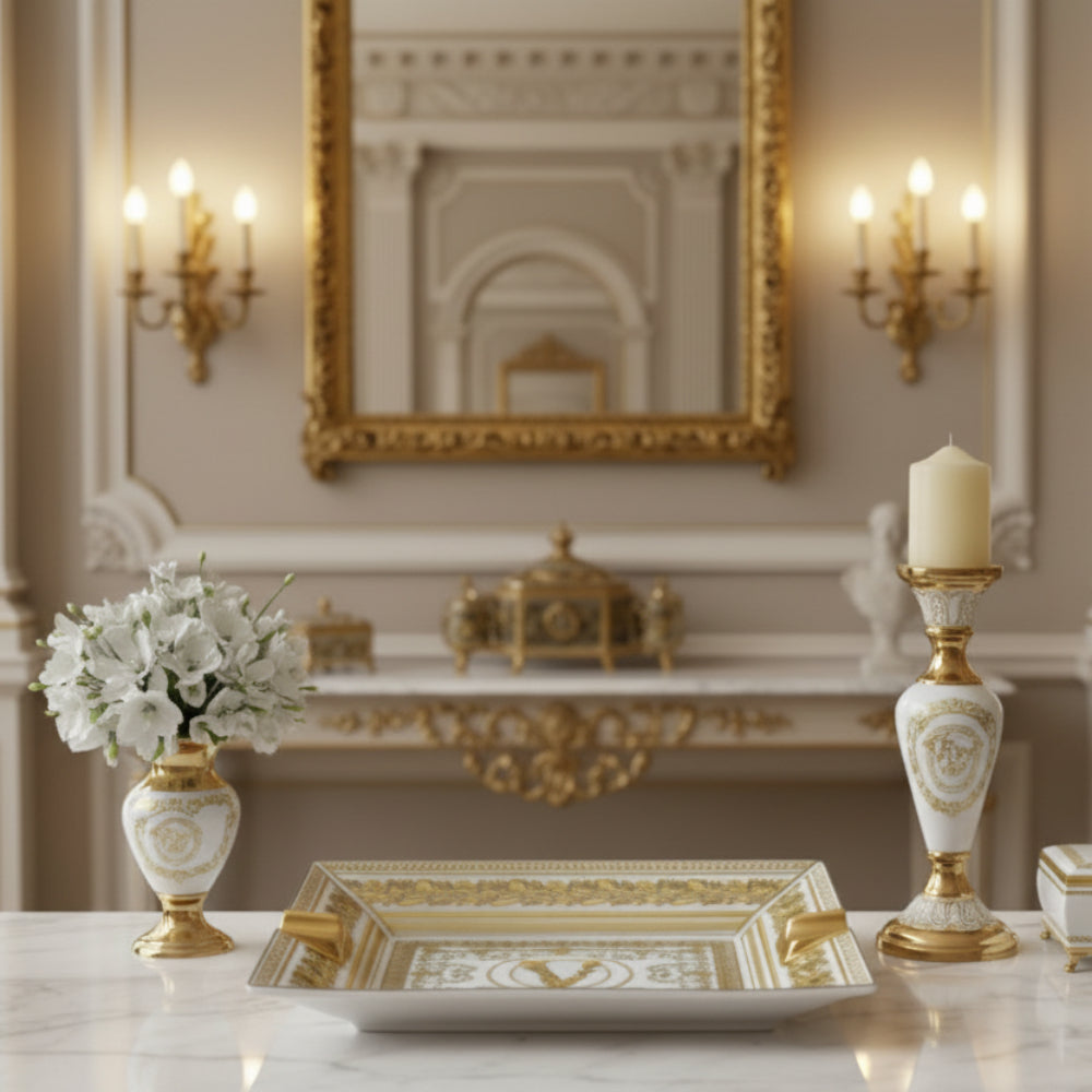 Virtus Gala Ashtray – White & Gold, 16 cm