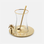 3D Gold Palm Espresso Cups with Gold Saucer – Set of 6