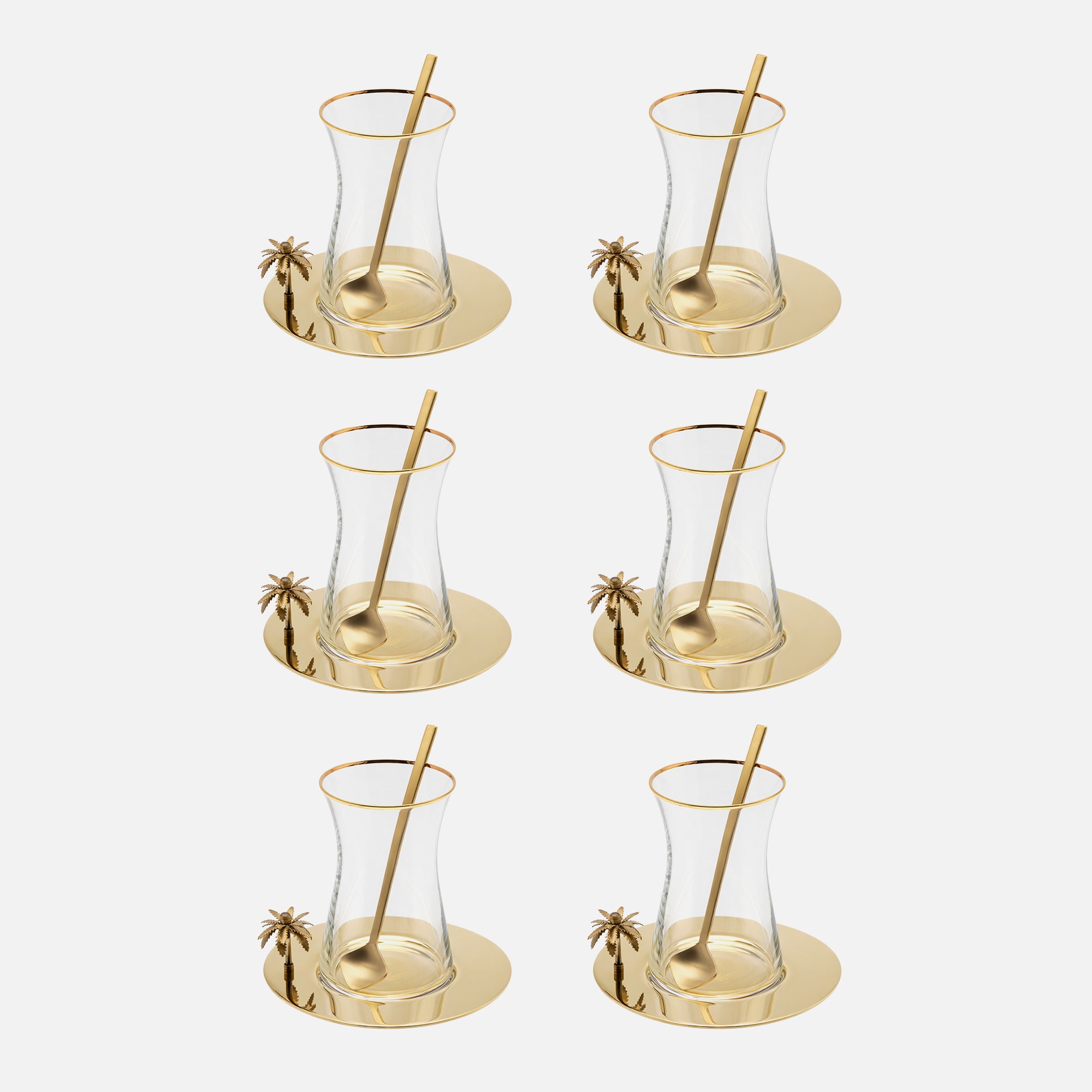 3D Gold Palm Espresso Cups with Gold Saucer (Set of 6)