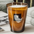 Baobab Collection Cuir de Russie 4-wick scented candle in mouth-blown glass, 1.1kg, styled in a room setting