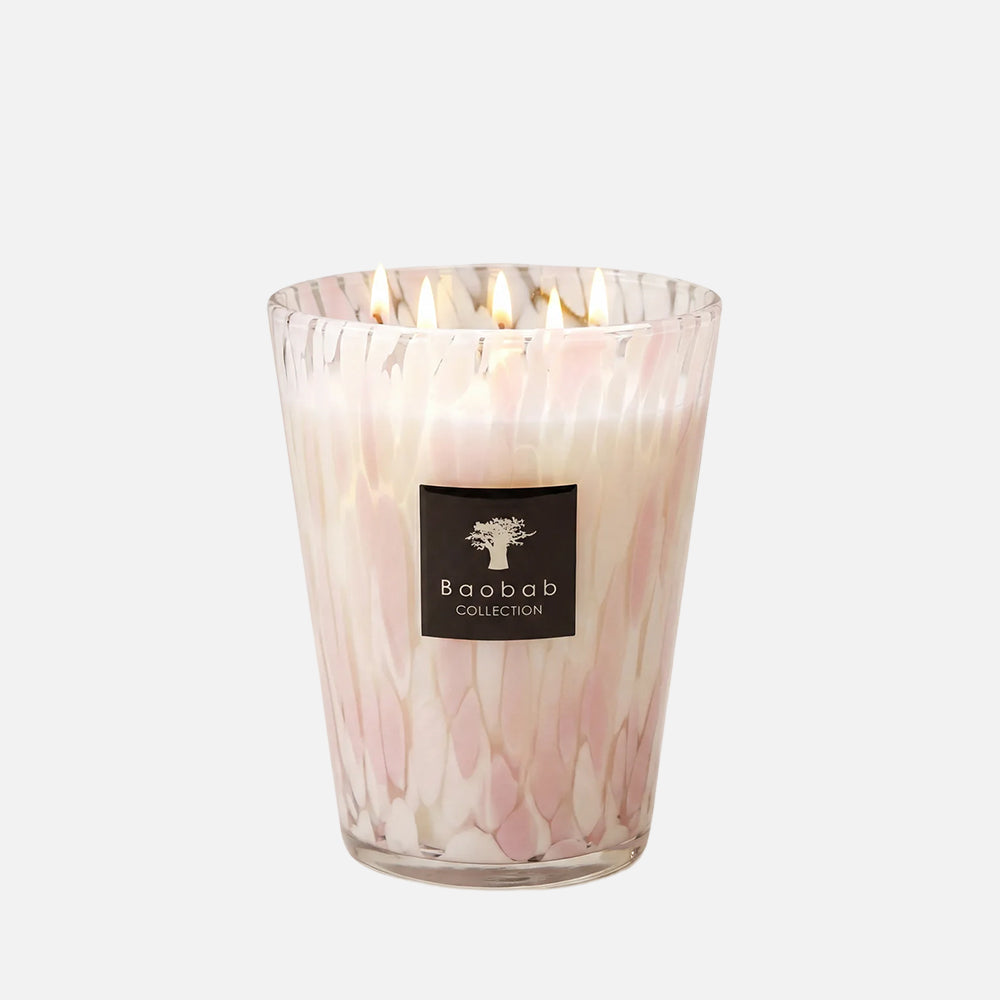 Baobab Collection Pearls White 5-wick scented candle in mouth-blown glass, 3kg, front view