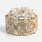 Be Home Mya inlay bowl with floral wood mosaic, 25cm, front view 3