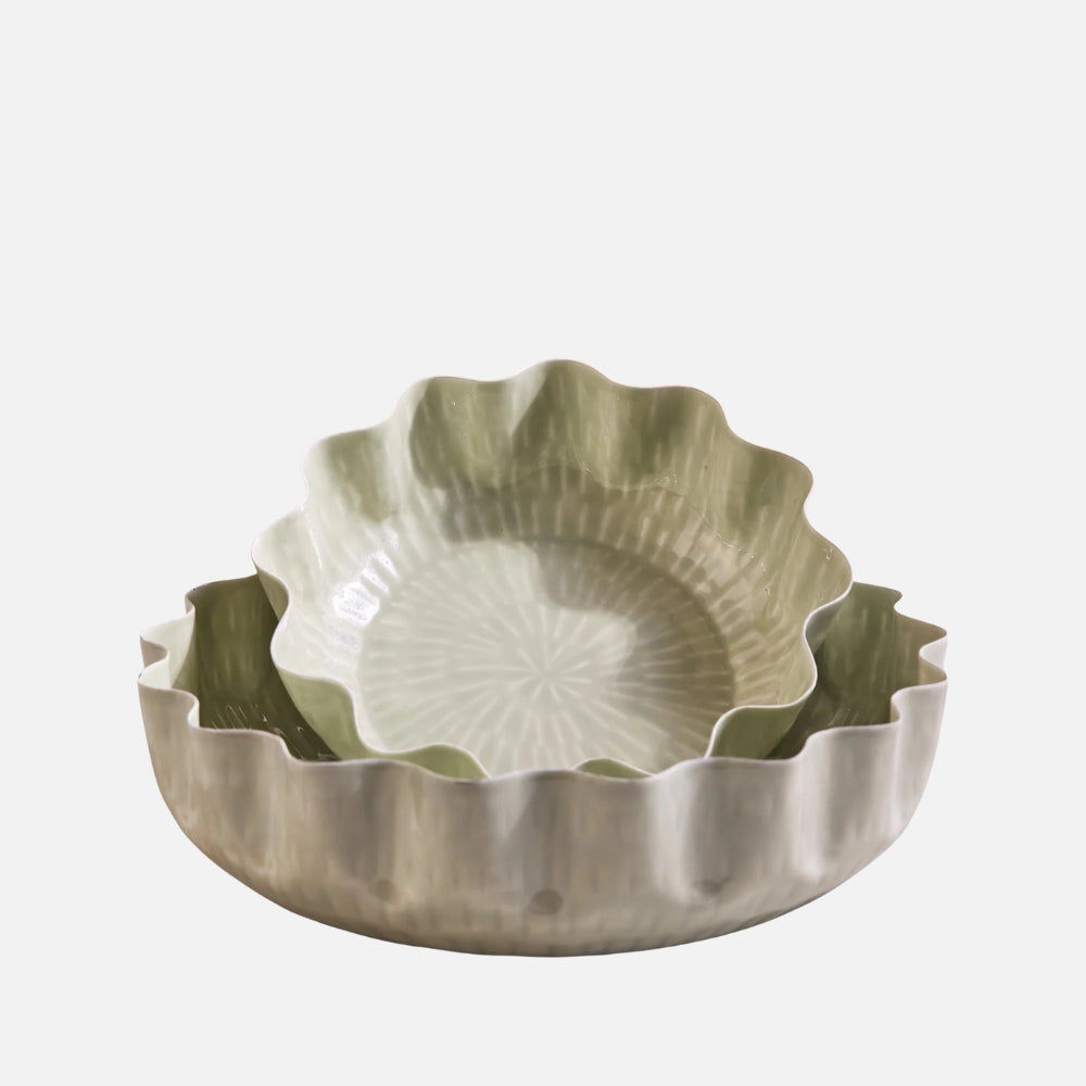 Nera Light Green Enamel Serving Bowls, Set of 2
