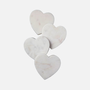 White Marble Heart Coasters, Set of 4