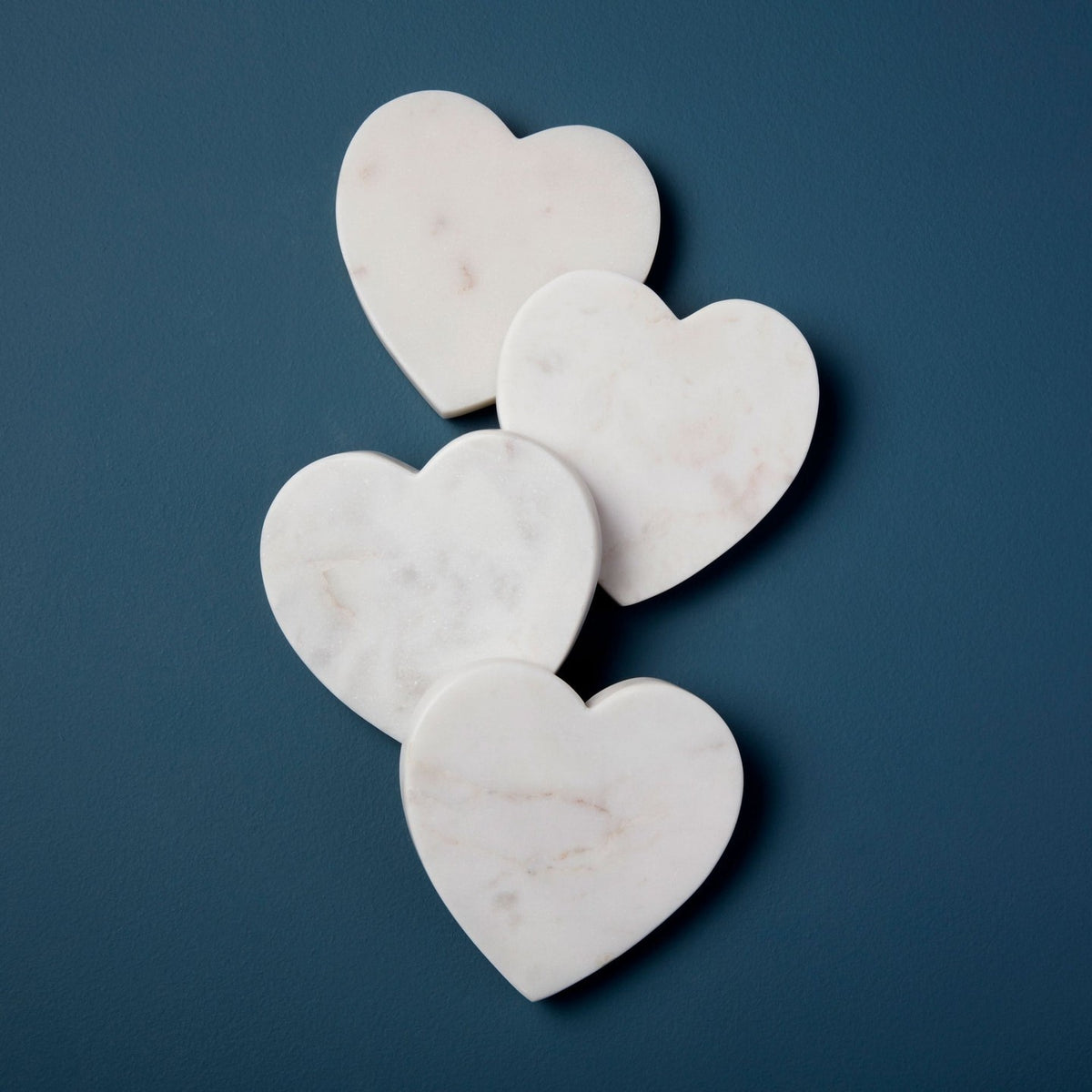 Be Home white marble heart coasters, set of four, front view