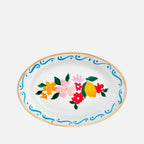 Bitossi Home Dipinto hand-painted flowers and lemon oval tray, 19.5x13cm, front view