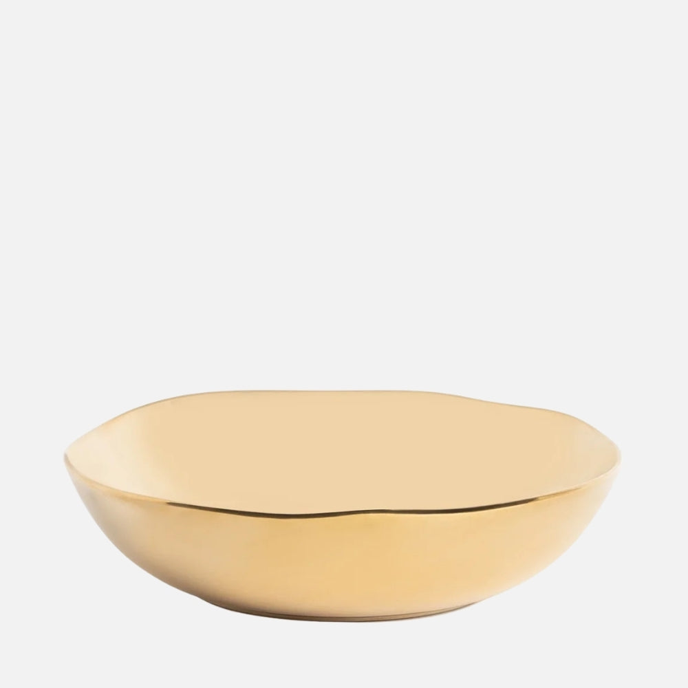 Bitossi Home Senza Tempo deep plate with irregular gold edge, 19.5cm, front view