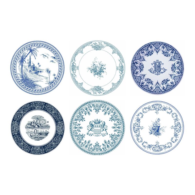 Les Dèpareillèes Bleu Assorted Dinner Plates, 27cm, Set of 6