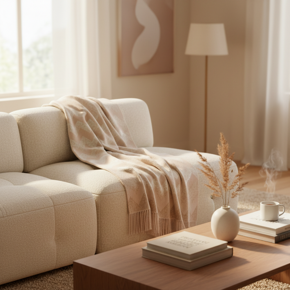 بطانية جيسيتي منقوشة بنمط متعرج من مزيج الصوف مقاس 130×190 سم 