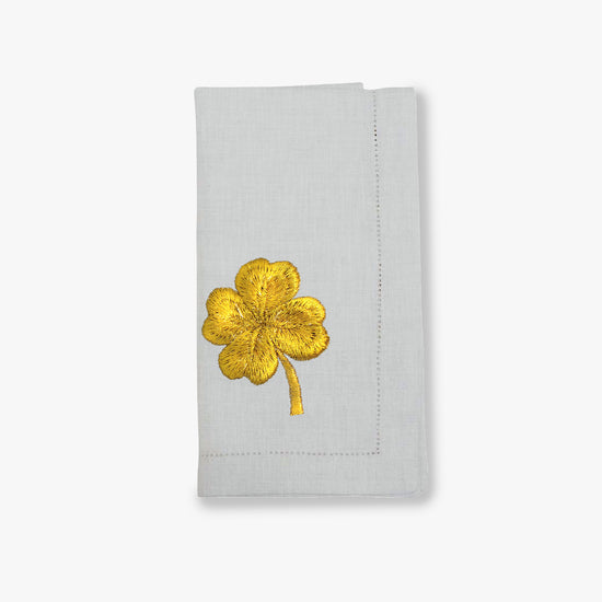 Waww La Table Golden Clover pearl-grey linen napkins by Aurélie Bidermann, set of four, detail view