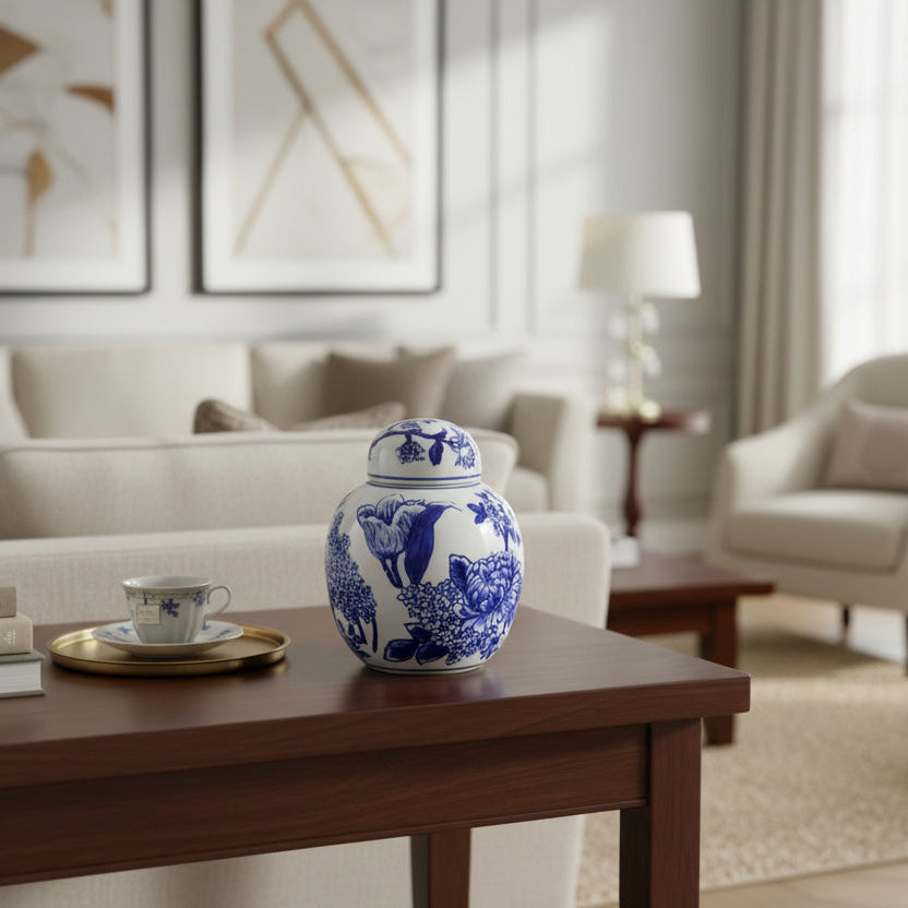 Chinoiserie  decorative ceramic jar