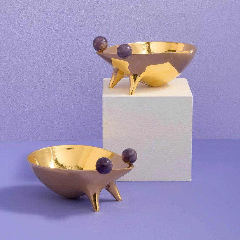 Brass and Amethyst Frog Bowl, 20cm