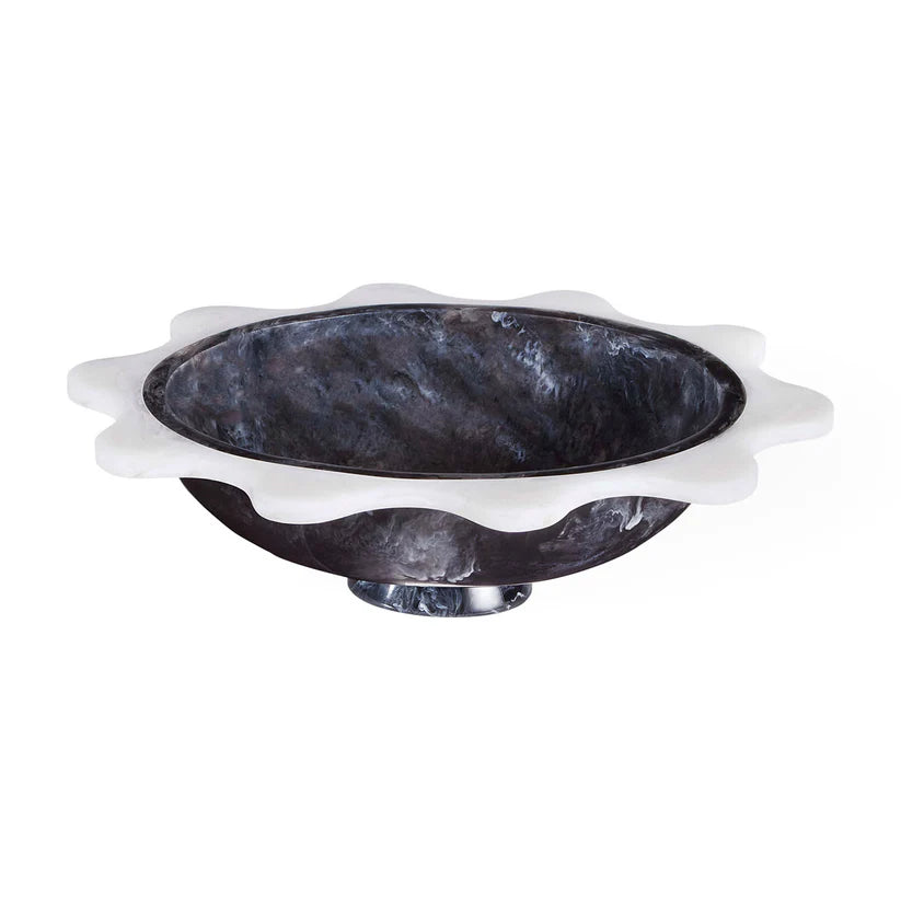 Como Black & White Ripple Bowl, Marbleised Acrylic, 37cm