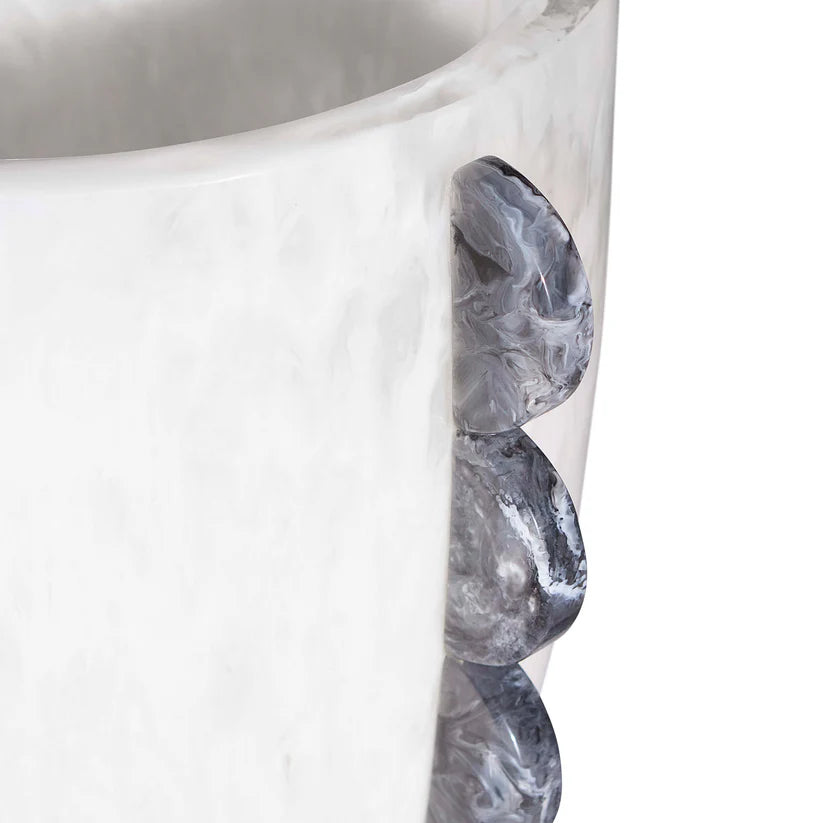 Como Scalloped Urn, B&W Marbleised Acrylic, 38cm