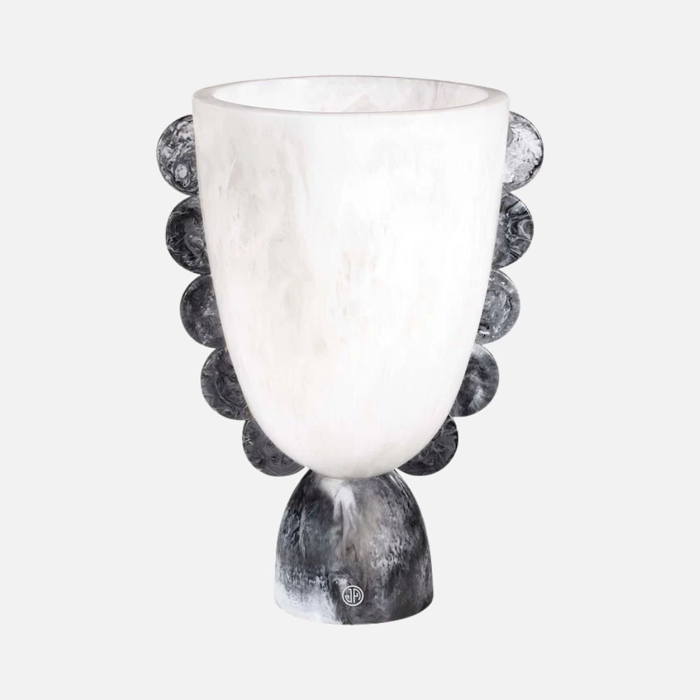 Como Scalloped Urn, B&W Marbleised Acrylic, 38cm