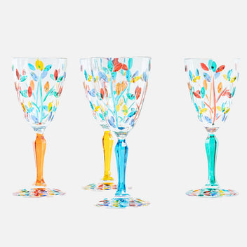 LES OTTOMANS Rainbow Leaves Crystal Wine Glasses, Set of 4