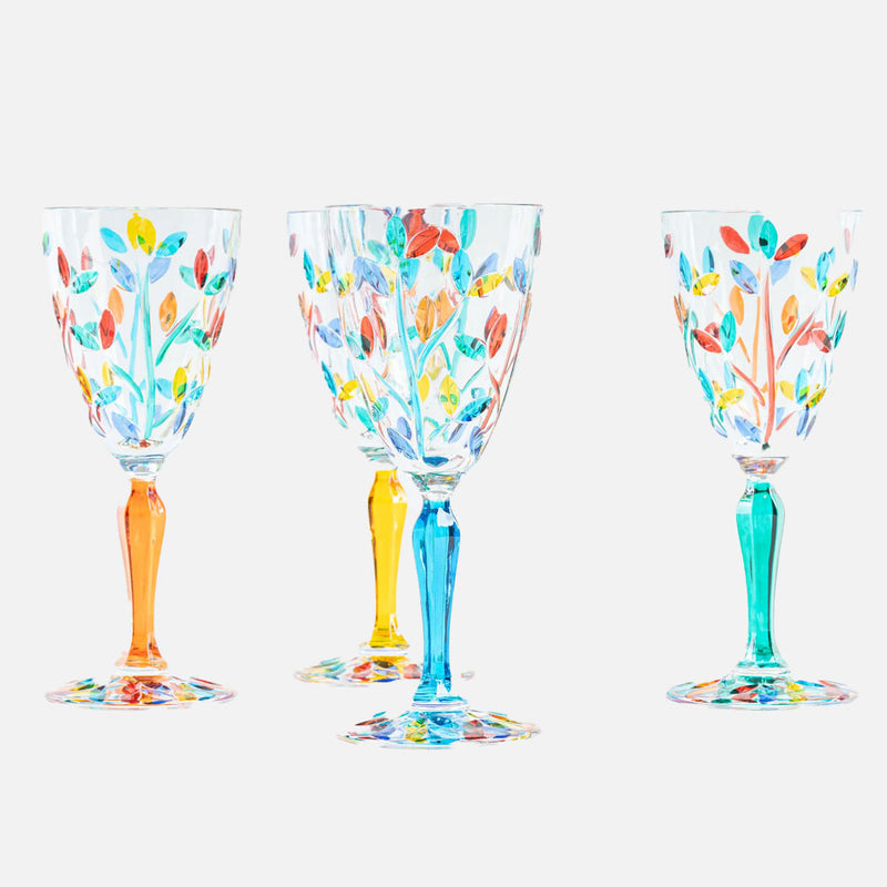 Rainbow Leaves Crystal Wine Glasses, Set of 4