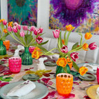 Mario Luca Giusti Lente Tumbler, Orange in synthetic crystal, styled in a table setting (2)