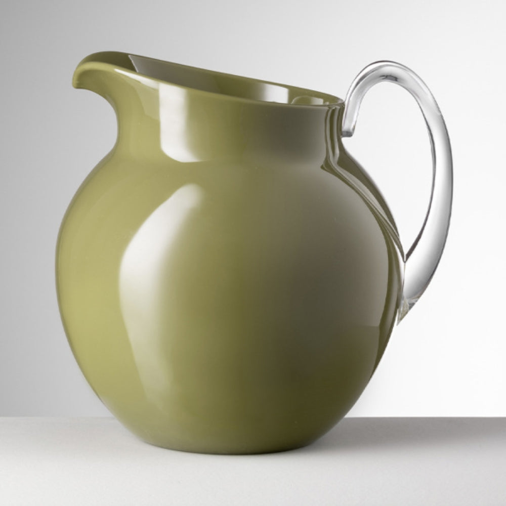 Mario Luca Giusti Pallina Jug, Olive, 2L in synthetic crystal, front view