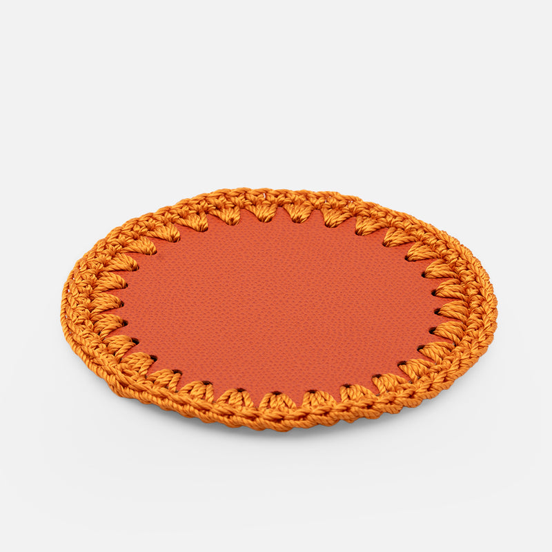 Rochelle Leather & Crochet Coaster, Mango, Set of 6
