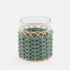 Wideville Leather & Rattan Candle Holder, Mint