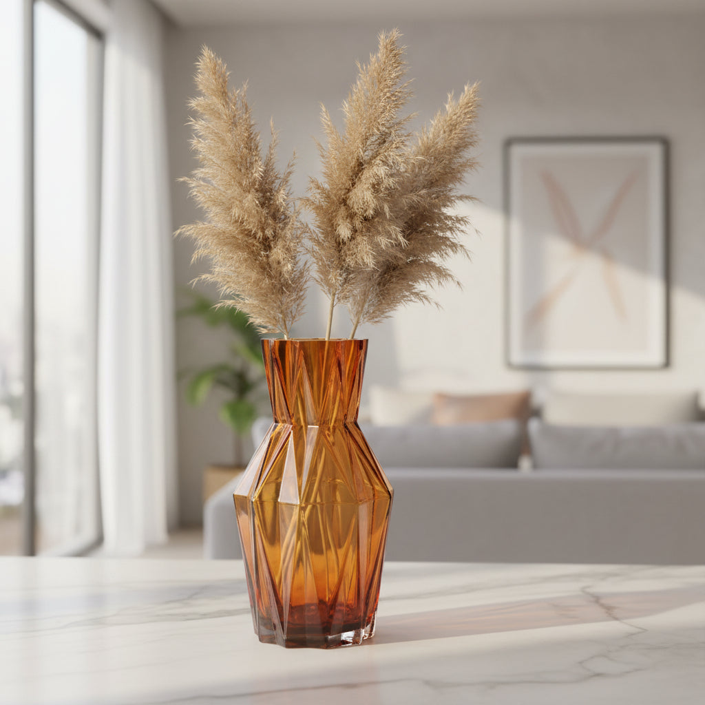 Ochre Folds Glass Vase, 31cm
