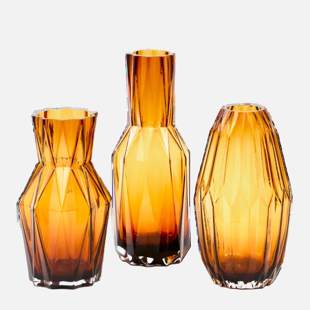 Ochre Folds Glass Vase, 31cm