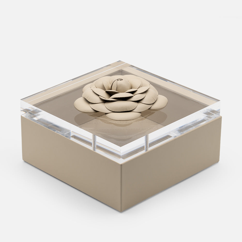 Fleur Camellia Diamonds Square Box, Ivory, 17x17cm