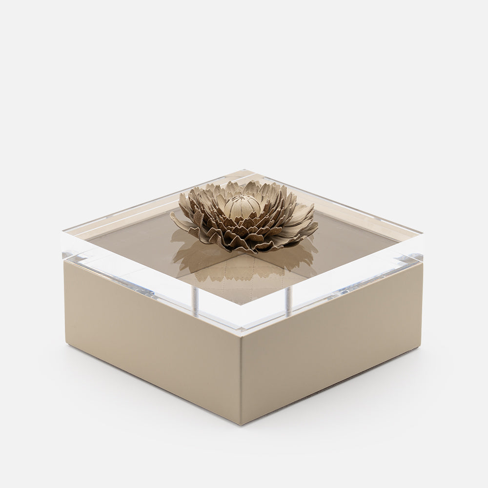 Fleur Dahlia Diamonds Square Box, Ivory, 17x17cm