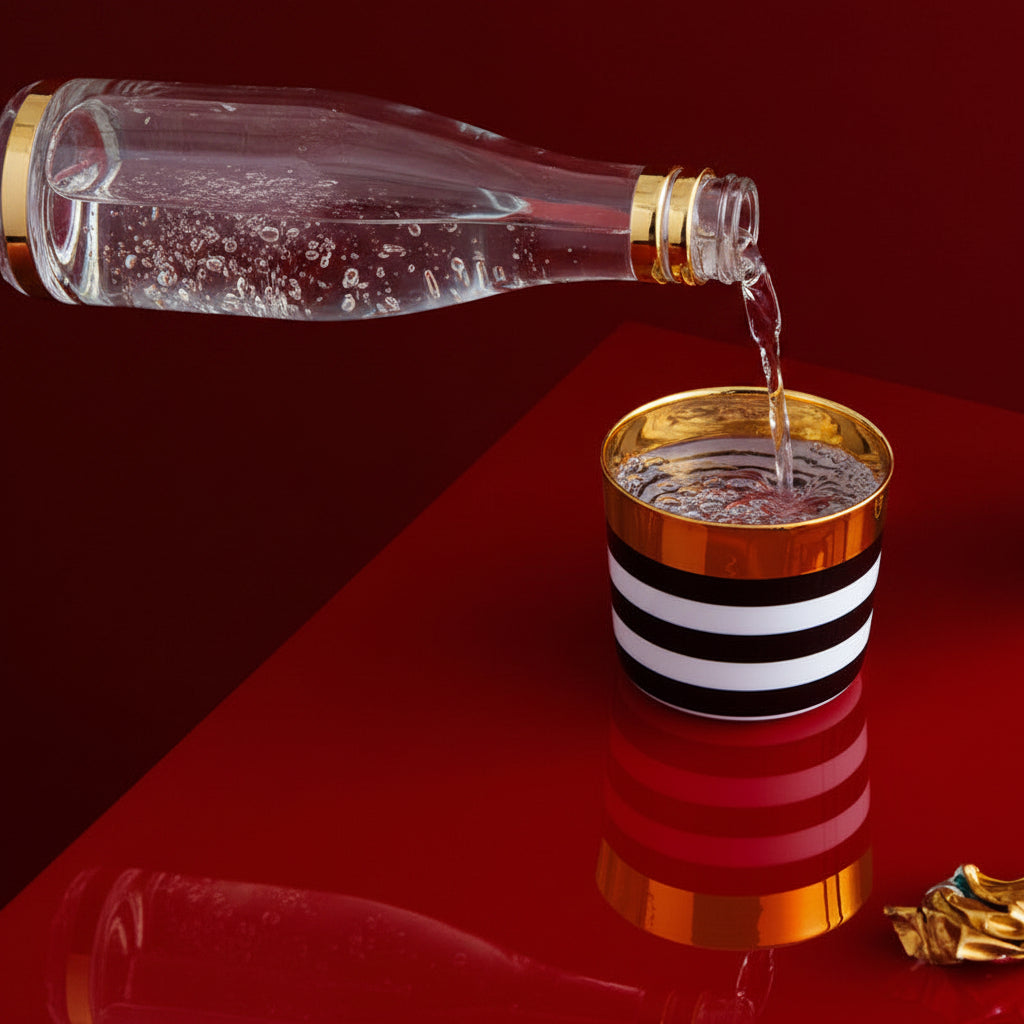 Sieger by Fürstenberg Sip-of-Gold Cross Stripes Champagne Goblet, styled in a table setting