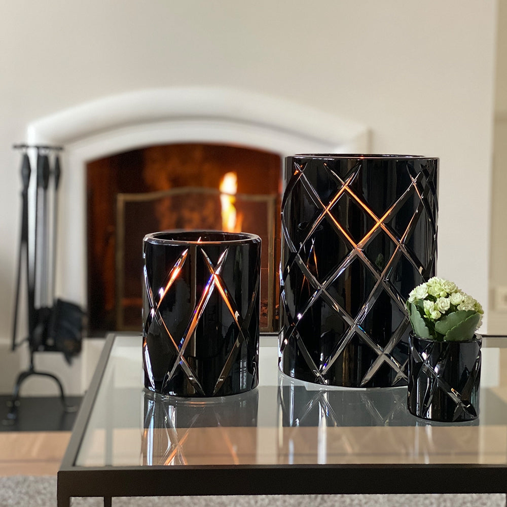 Classic Crystal Hurricane Lamp, Black, Medium