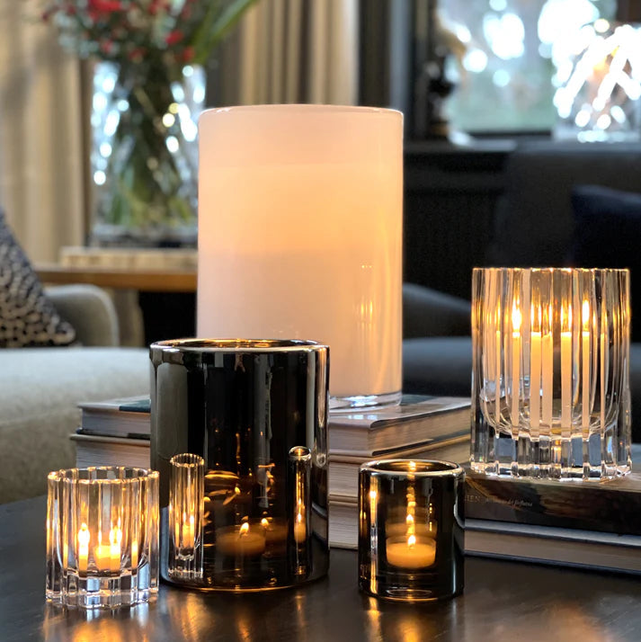 Skogsberg & Smart Silver Hurricane Lamp, Medium, styled in a room setting 2