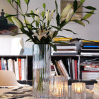Skogsberg & Smart Strict Crystal Hurricane Vase, styled in a room setting 2