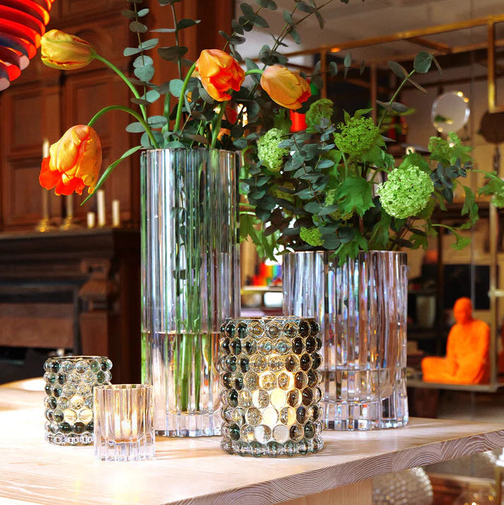 Skogsberg & Smart Strict Crystal Hurricane Vase, styled in a room setting