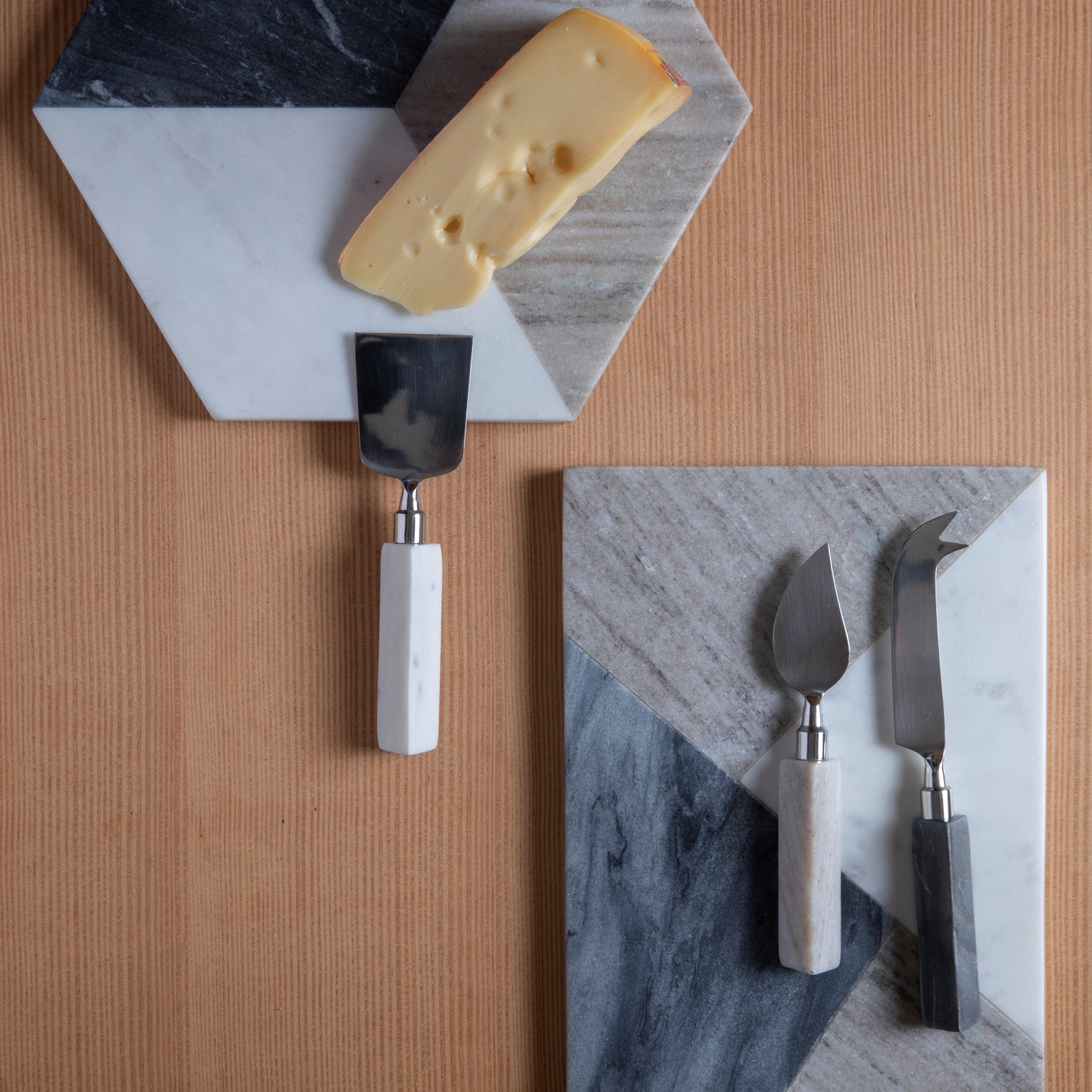 Geometric Marble Cheese Knife Set – White Marble