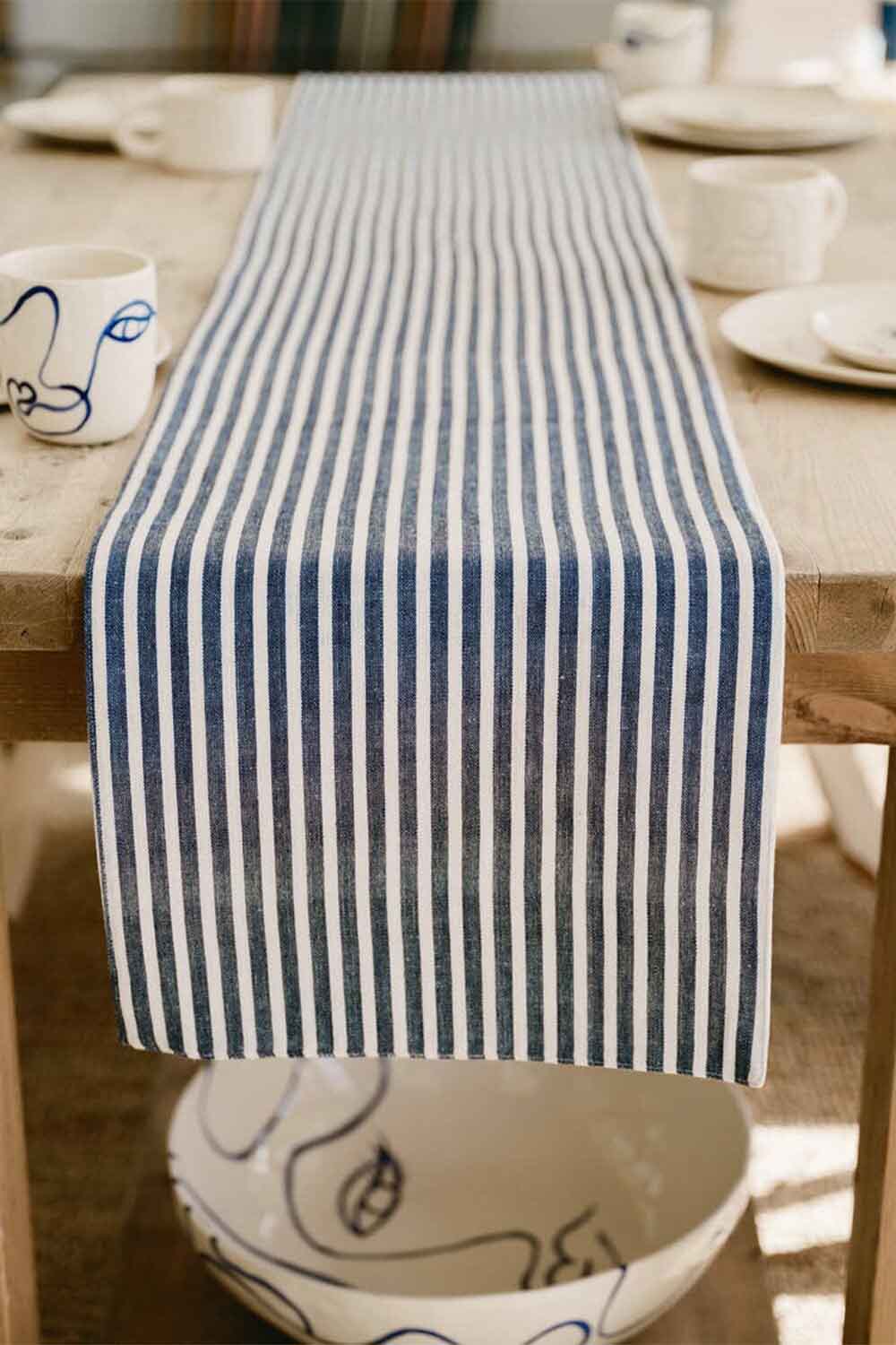 Lauren's Stripe Table Runner, Navy, 210cm