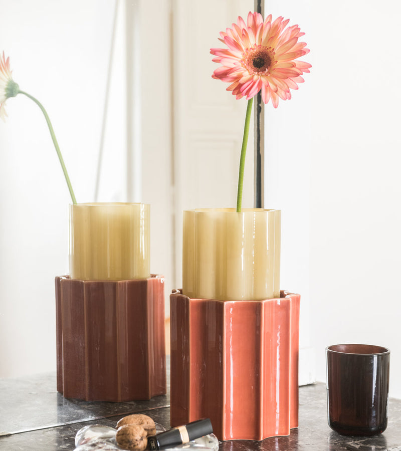 Duetto Vase, Yellow & Terracotta, 28cm