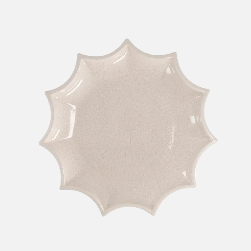 The Socialite Family Tasca décor tray in white crackle-glazed ceramic, 34cm, front view