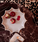 The Socialite Family Tasca décor tray in white crackle-glazed ceramic, 34cm, styled in a room setting 2
