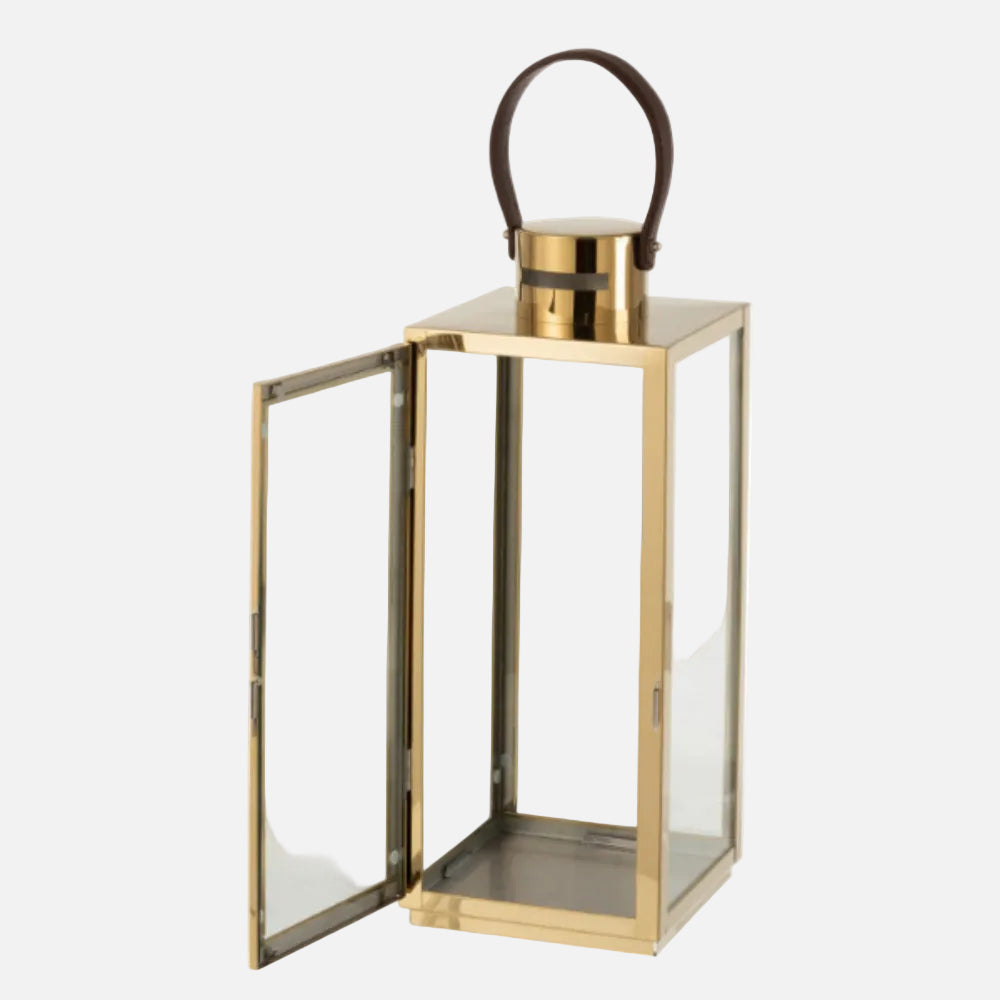 Gold Square Metal & Glass Lantern – Decorative Light Holder