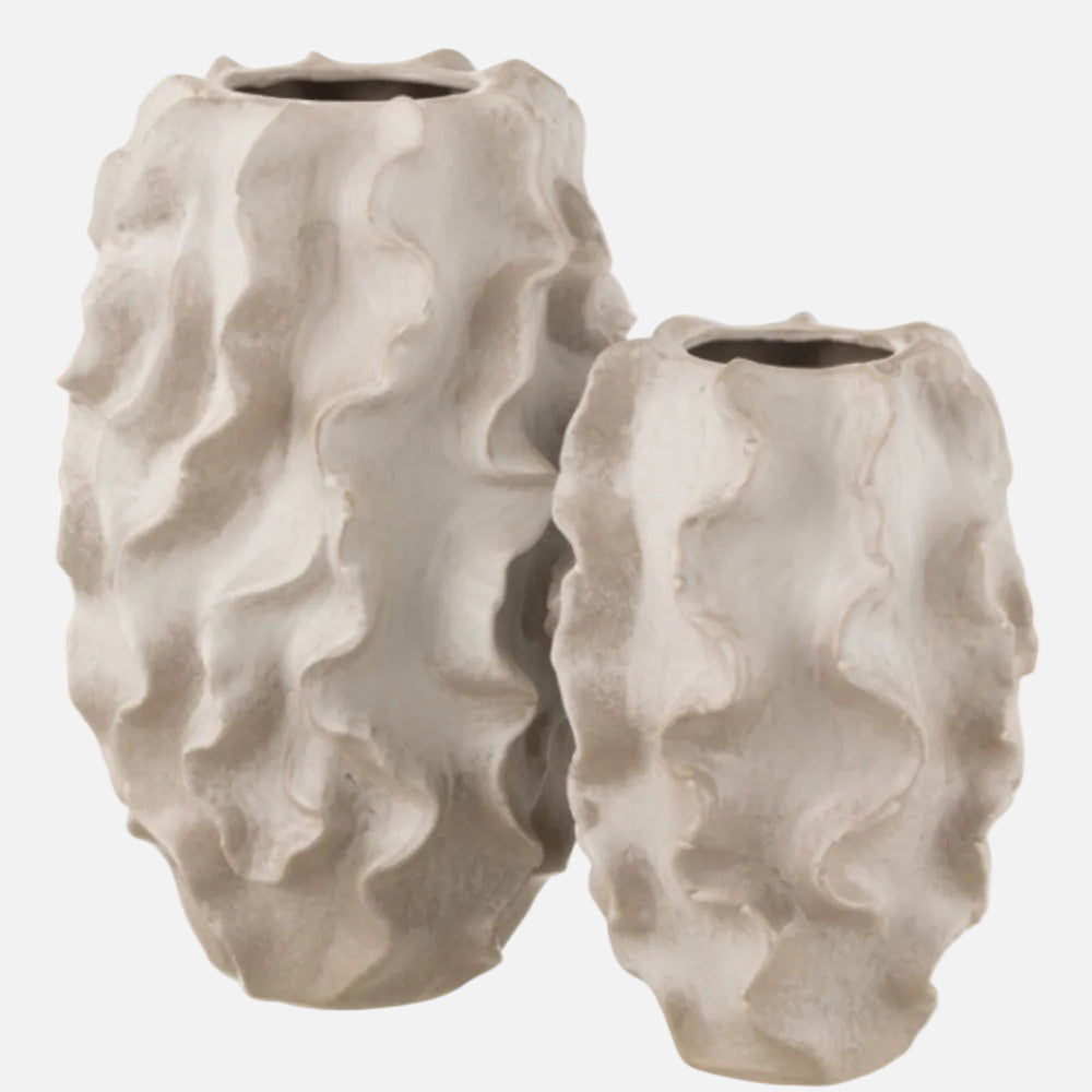Abstract Waves Porcelain Vase – Large Beige Sculptural Accent