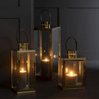 Gold Square Metal & Glass Lantern – Decorative Light Holder